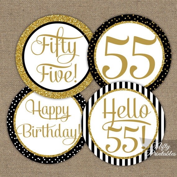 55th-birthday-cupcake-toppers-black-gold-55-years-bday