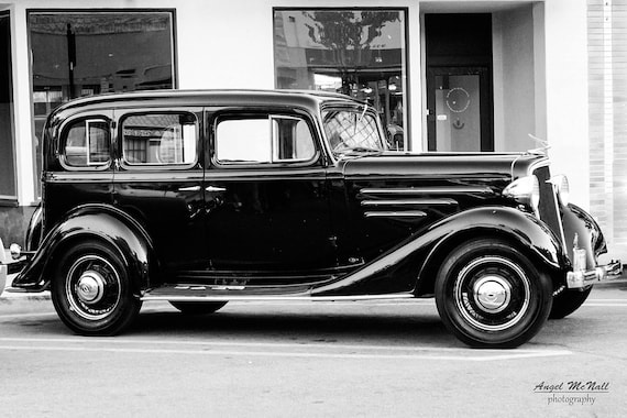 Black and white antique old car 1930's Chevy Sedan