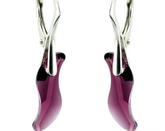 925 Sterling Silver Faceted Wave Swarovski Crystal Leverback Earrings