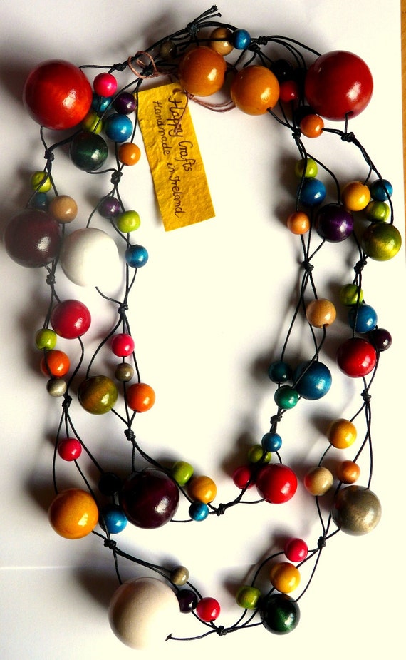 Colorful beautiful wooden beads necklace Long bright