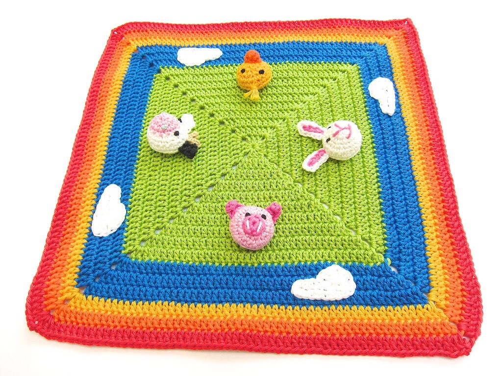 Crochet Lovey Play Mat Baby Blanket Farm Animals READY