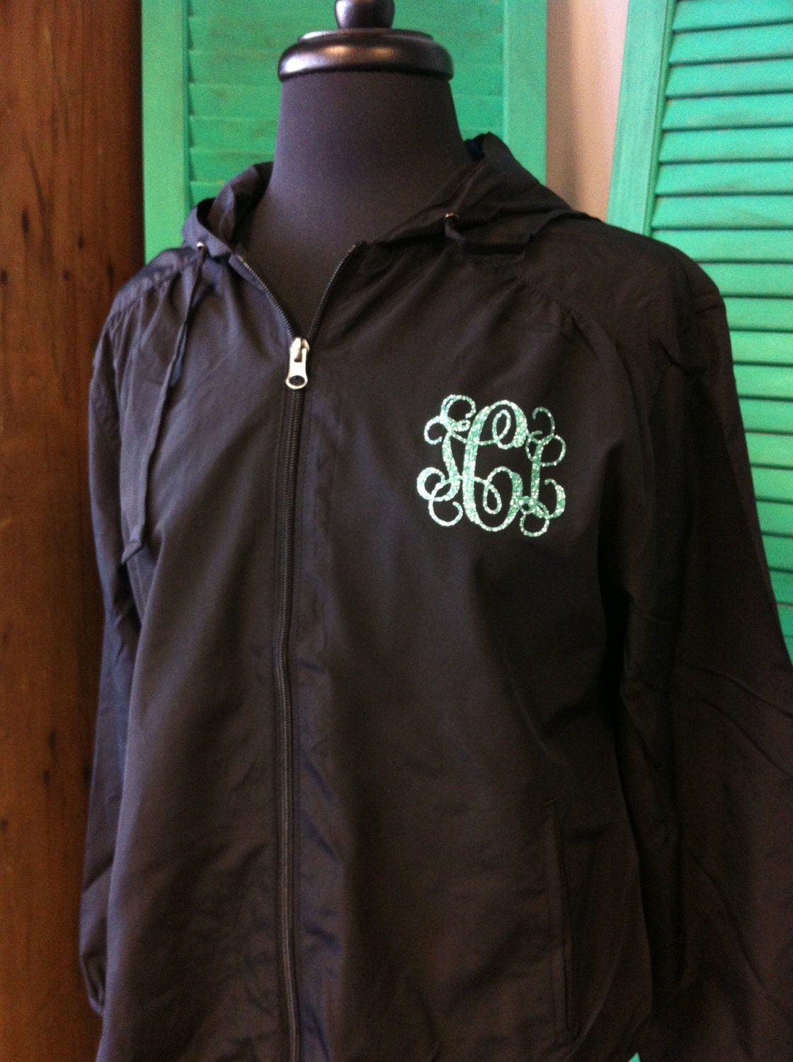 Glitter Vinyl Monogrammed Rain Jacket Personalized Rain Coat