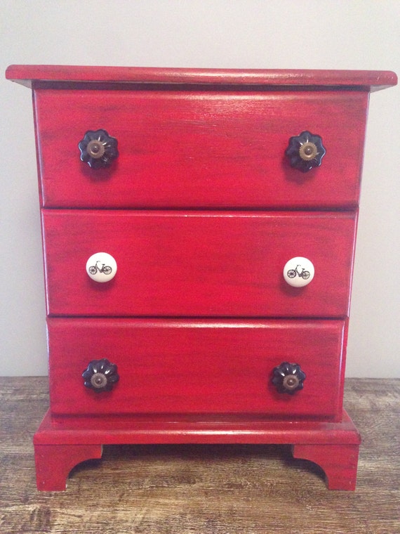 Distressed Red Night Stand/Bedside Table by CAVintageTreasures