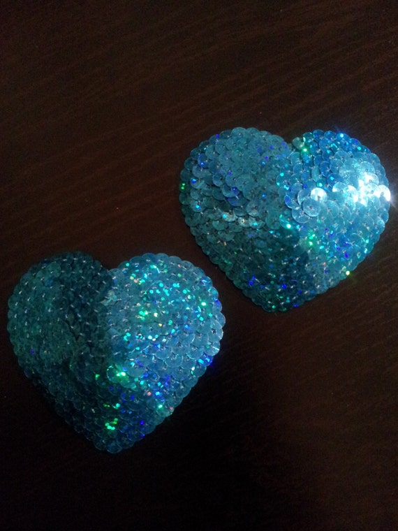 Sequin covered,  love heart shaped nipple pasties/ tassels. Various colours.