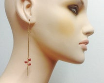 Gold and Ruby Long Stick Earrings, Forged and Hammered 14 kt Gold Filled, by - il_214x170.645442708_2het