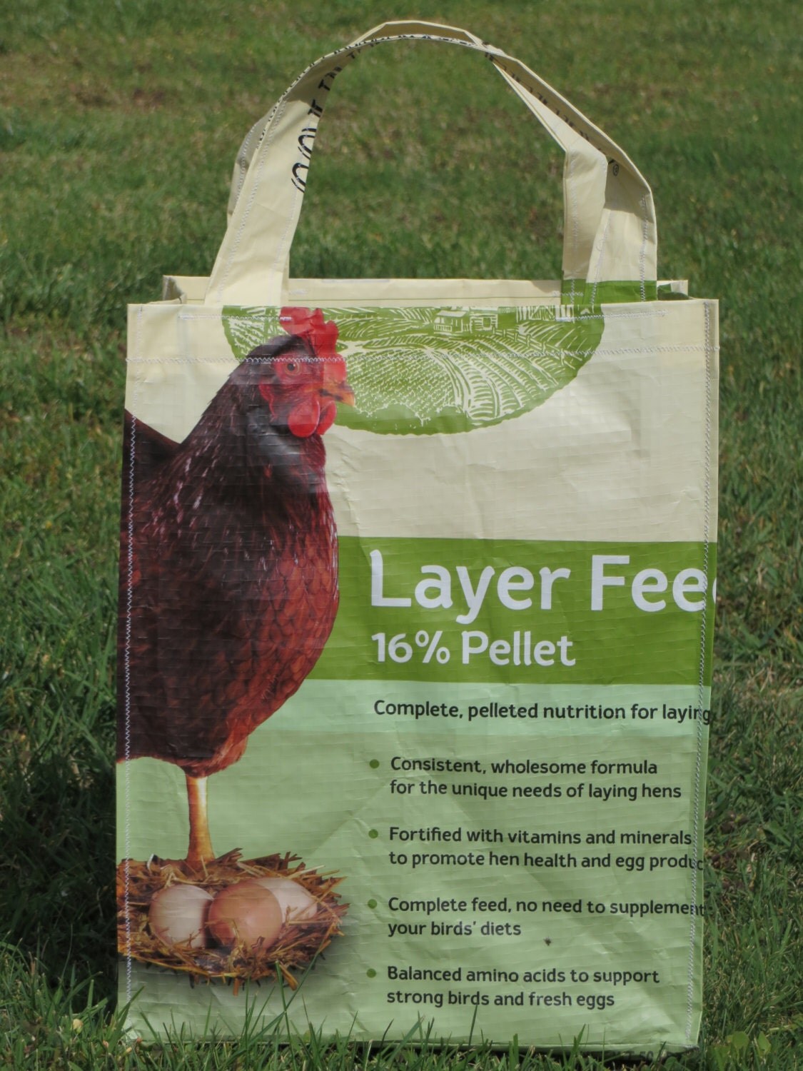 Recycled Chicken Feed Bag Tote Bag