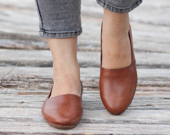 Brown Leather Shoes, Brown Shoes, Loafers, Flat Shoes, Slip Ons , Free Shipping
