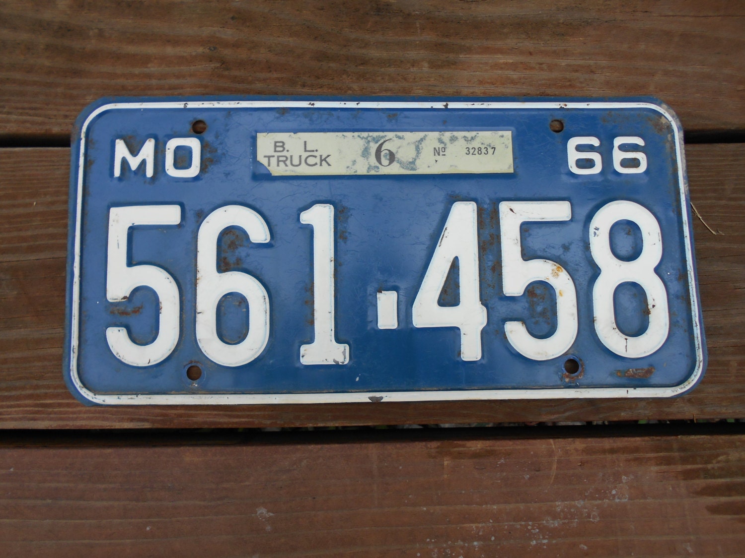 Missouri license plate Vintage truck tag 1966 Adair County MO