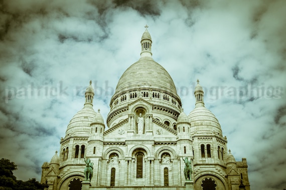 Sacré Coeur Paris Photo  Fine Art Photography Paris Dramatic Romantic Church Montmartre Travel France Blue Green Beige