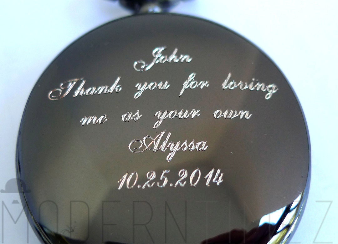 Gunmetal finished Pocket watch Engraving for Boyfriend