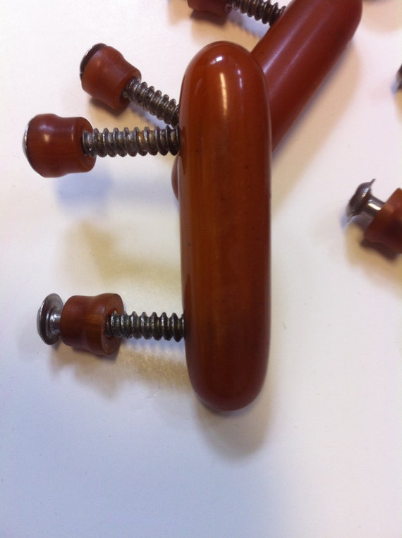 Amber Bakelite drawer pulls/handles set of six