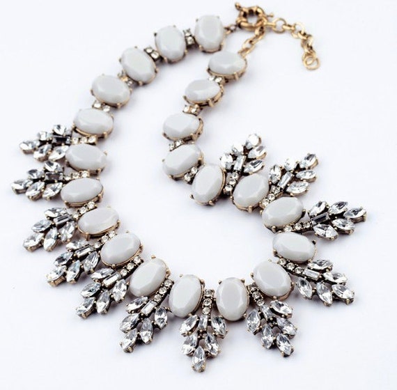 Grey Fashion Jewelry - Bib Statement Necklace - Crystals and ...