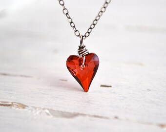 Items similar to Sweet Valentine Necklace - Gold Fill Ruby Red Heart ...