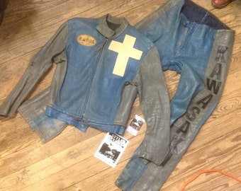 Vintage Bates 2 Pc Kawasaki Racing Leathers sz Small in scruffy Good Condition