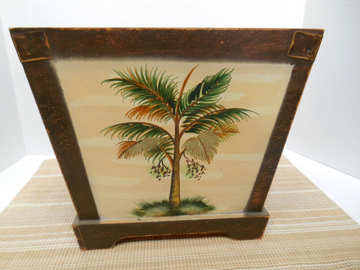 Vintage Hand Painted Palm Tree Planter Box