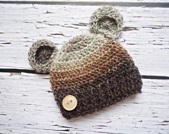 Crochet teddy bear Hat, Newborn bear hat, Baby teddy bear hat, Brown teddy bear hat