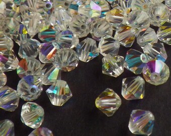 50 Vintage Swarovski Crystal Beads, 5mm Article 5301, Crystal With Aurore Boreale Finish