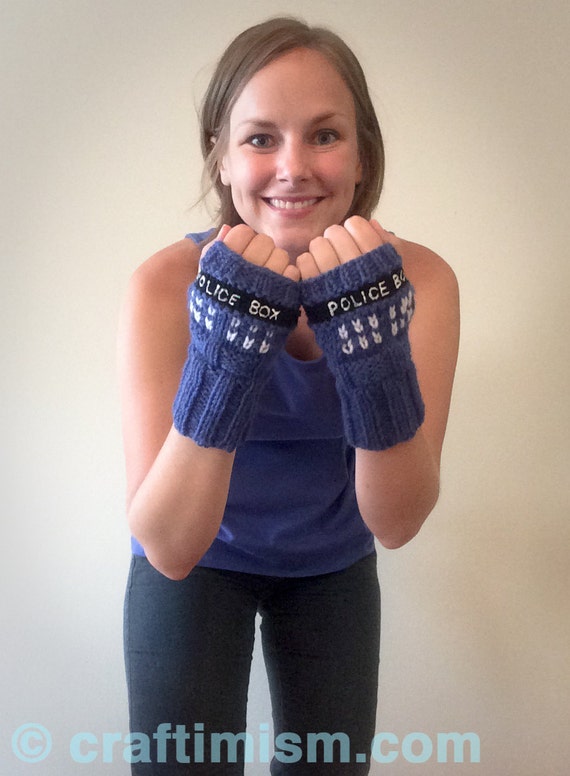 TARDIS inspired Fingerless Knit Mitts