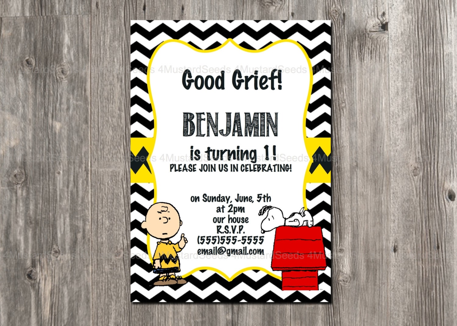 Charlie Brown Birthday Invitation Snoopy by 4MustardSeeds