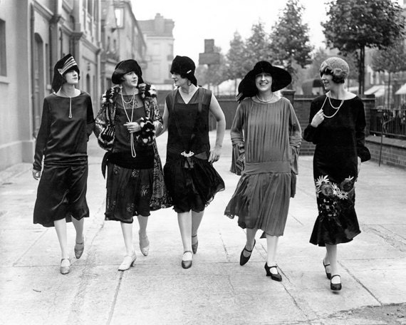 Vintage Image 1920s Five Elegant Paris Women Walking 8 x 10