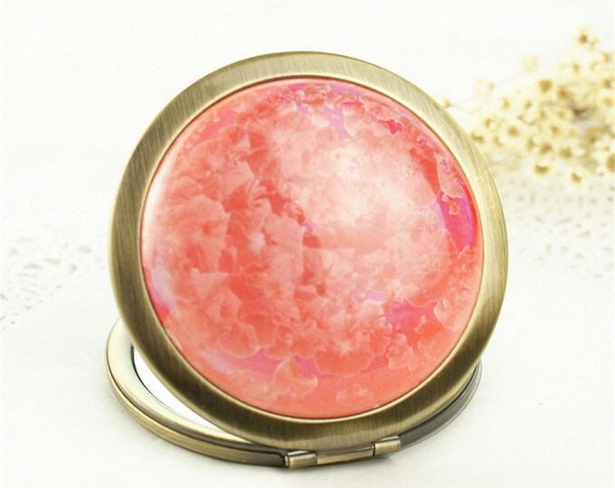 Deluxe Porcelain Compact Mirror - Portable Floral Crystal Glaze Decorative Tavel Mirror ,White,Pink,Mint,Sea Blue