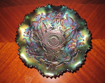 Enter Coupon Code DISCOUNT20 for 20% Off - Northwood Amethyst Carnival Glass Bowl in the Wishbone Pattern