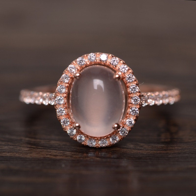 Natural Pink Quartz Ring Women Wedding Rose Gold Plated