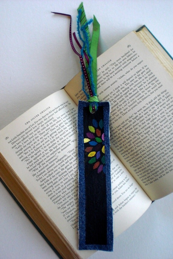 Denim bookmark Custom Hand-Painted Bookmark Blue Jeans