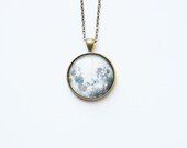 The SPACE Round pendant with the image of the planet Moon from brass and glass retro and vintage