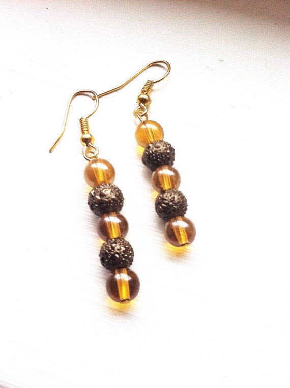 Beaded Brown Earrings by LaterDaysTrades on Etsy