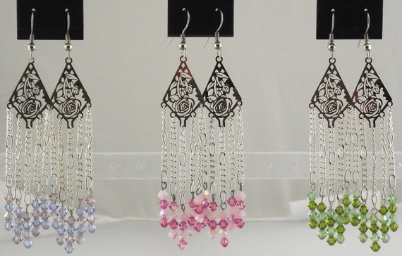 Spring Floral Earrings with Swarovski Crystals