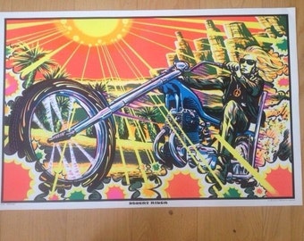 Desert Rider Black Light poster 1970's Mint Condition AA Sales Seattle motorcycle