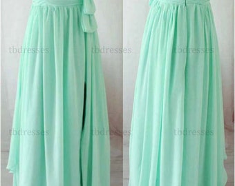 handmade sweetheart floor-length side split mint green prom dresses ...