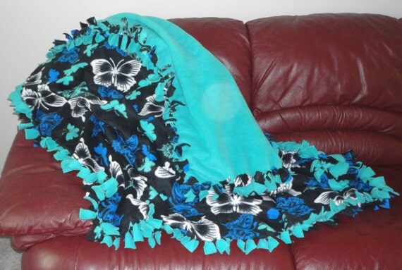 Large Hand-Tied Fleece Blanket: Butterfly by ...