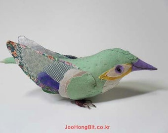 cloth doll,bird doll,Green bird, home decoration,small bird doll, by joohongbit
