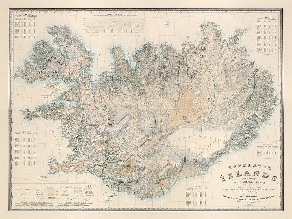 Iceland map 1844 XXL vintage map of Iceland in 1 or by RobertsMaps