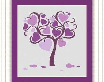TREE HEART /arbre coeurs- Counted cross stitch pattern /grille point de croix ,Cross Stitch PDF, Instant download , free shipping
