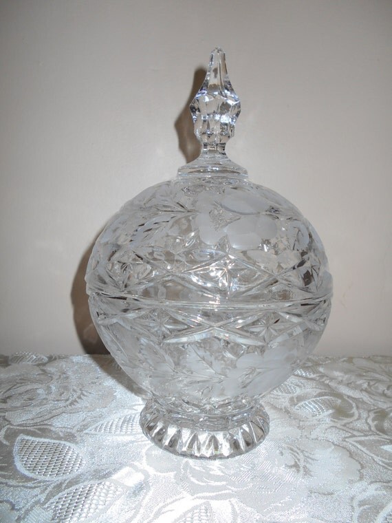 Crystal Etched Candy Dish by AuntBeckysAttic on Etsy