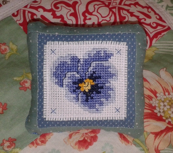 Pincushion Embroidered Cross stitch pin cushion by NordicCrafter