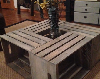 Handmade Belle Wood Wine Crate Coffee Table- Cottage Cape Cod Style