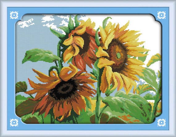 Counted Cross Stitch Sunflowers In Wind 14CT 51x40CM