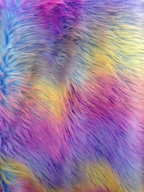 rainbow tide dye faux fur fabric by the yard