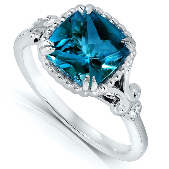 Cushion-cut London Blue Topaz Diamond Accent Ring in by Kobelli