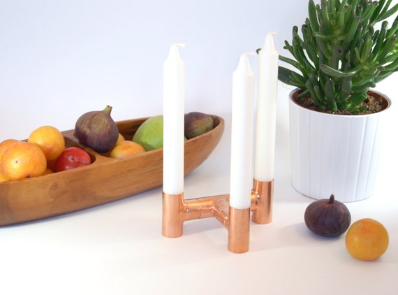 SKÍNA || Candleholder Copper 3 arms | CS 3-2 | Steampunk, Industrial Design, Copper