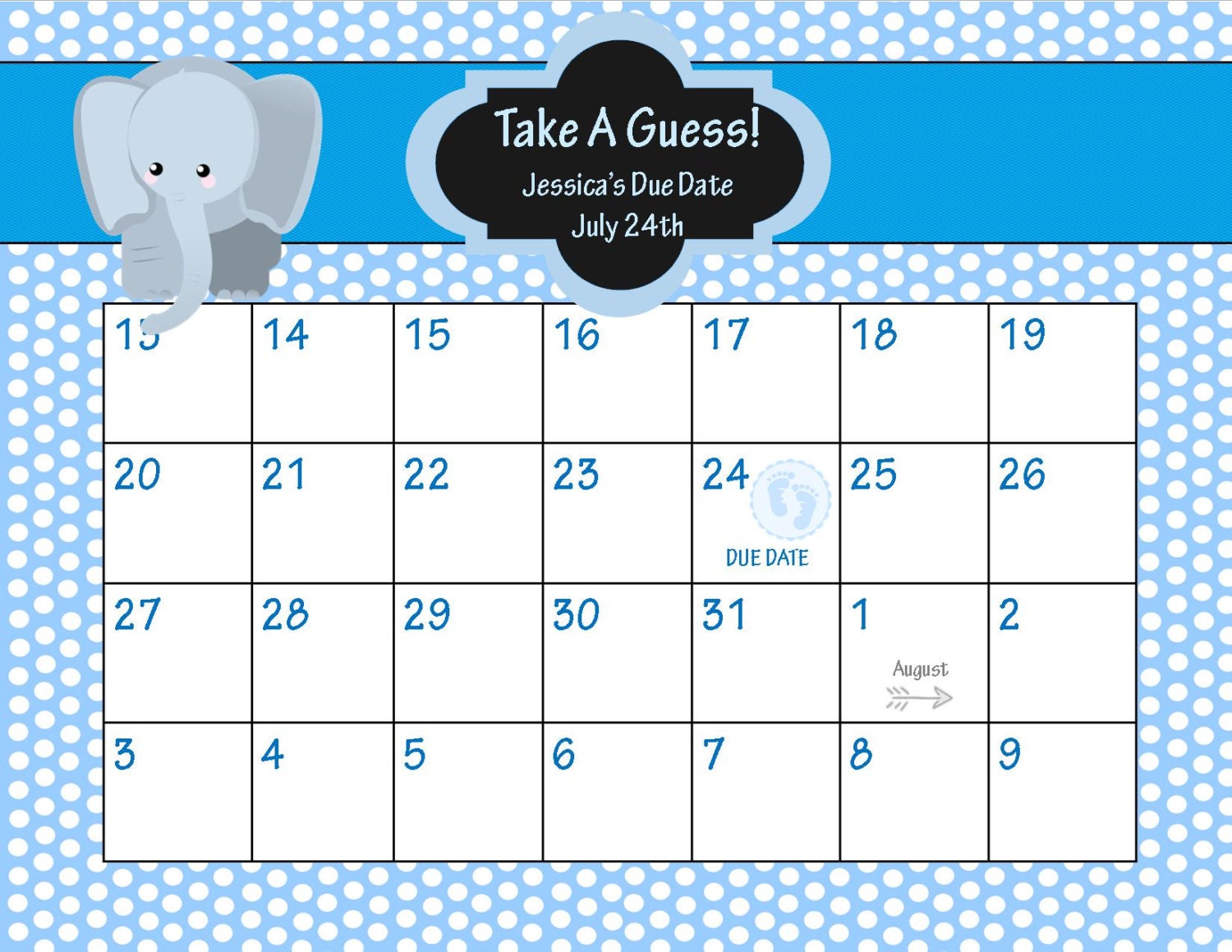 Animal Baby Shower Due Date Calendar Elepahnt Baby Shower