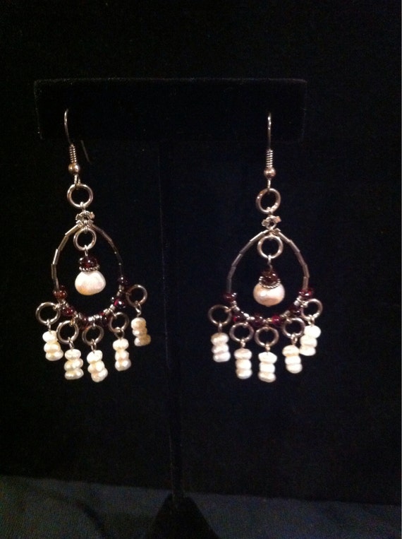 Items similar to Pearl silver chandelier earrings on Etsy