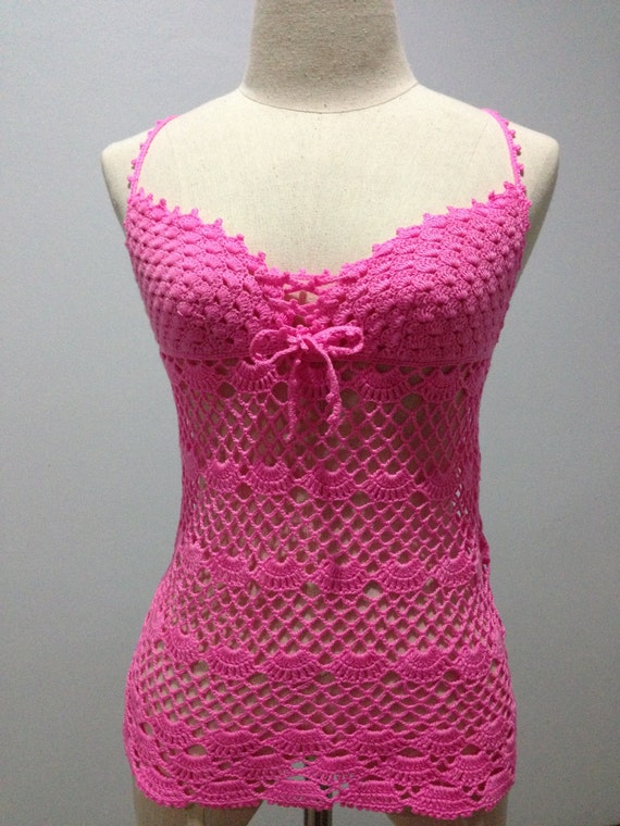 Items similar to Pink Crochet Top for Women, Halter Crochet Top, Sexy ...