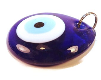 Evil Eye Pendant - Large - Dark Blue Glass Eye - Glass Focal Bead - Glass Lampwork - 1 3/4 " X 1 1/2 " - Jewelry Supplies