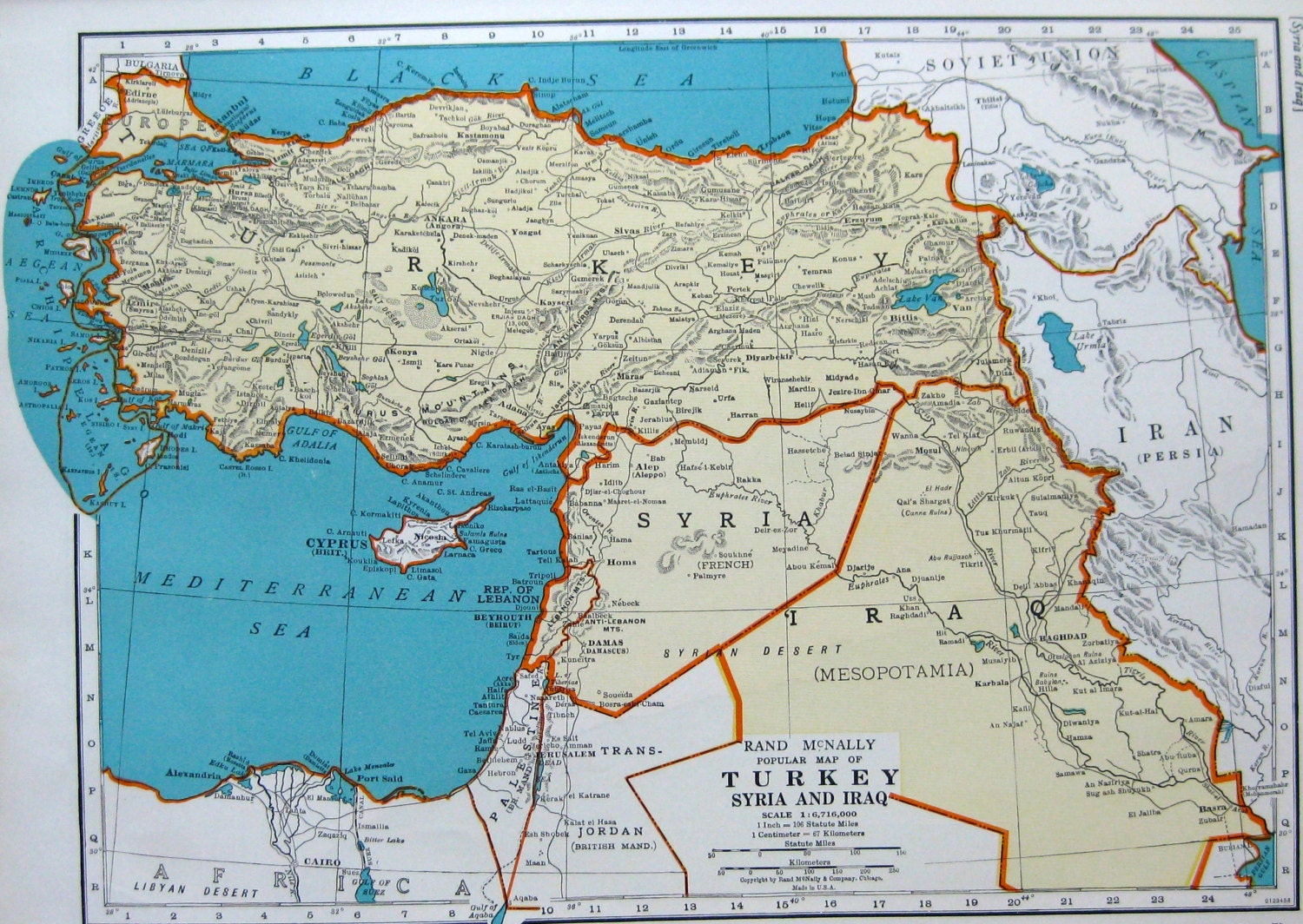 TURKEY VINTAGE Map from 1942 Map of Turkey Syria by UpcycleFarmer