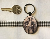 My 1890s Cowboy Boyfriend Key Chain - Vintage Cowboy Key Ring - Antique Cowboy Photo - Black Key Chain (FY 2155)